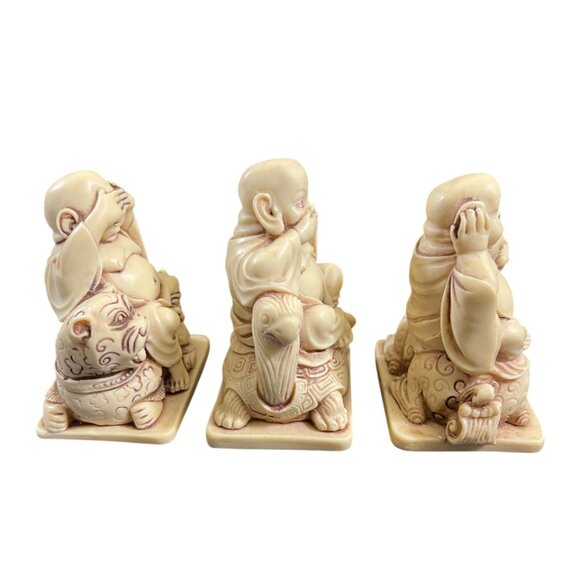 Set of Three Buddha Statuettes See Hear Speak No Evil - Picture 3 of 14